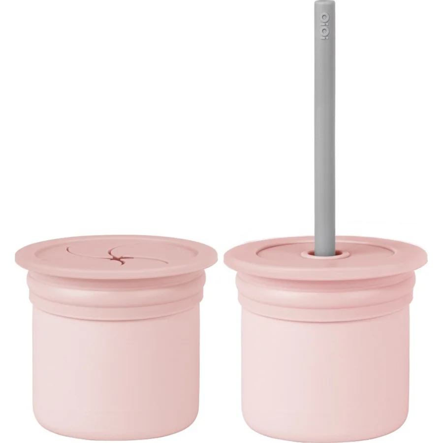 OiOi Ham+Hüp Pipetli Silikon Bardak Seti Pinky Pink / Powder Grey